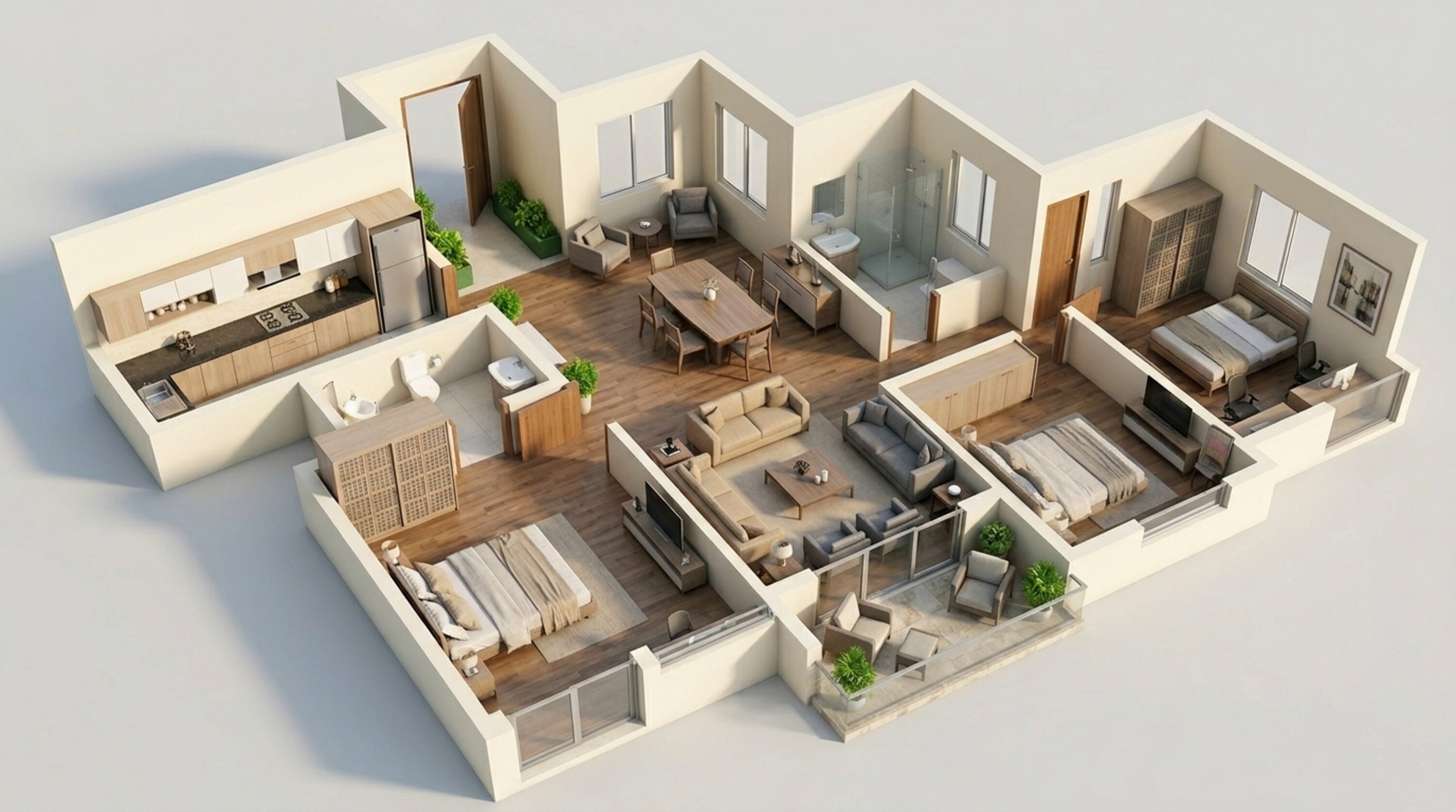 Floor plan of 3 BHK 1424 Sq. Ft. Apartment in Assetz Marq Phase 2, Bangalore
