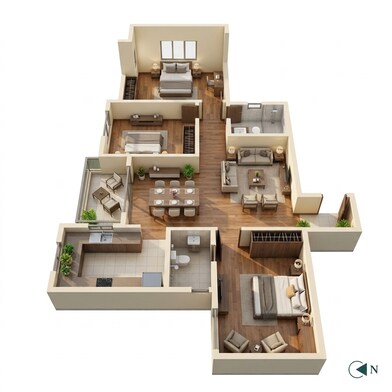 Floor plan of 3 BHK 1366 Sq. Ft. Apartment in Assetz Marq Phase 2, Bangalore
