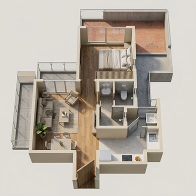 Floor plan of 1 BHK 462 Sq. Ft. Apartment in Godrej Hillside, Pune