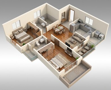 Floor plan of 2 BHK 680 Sq. Ft. Apartment in Godrej Hillside, Pune