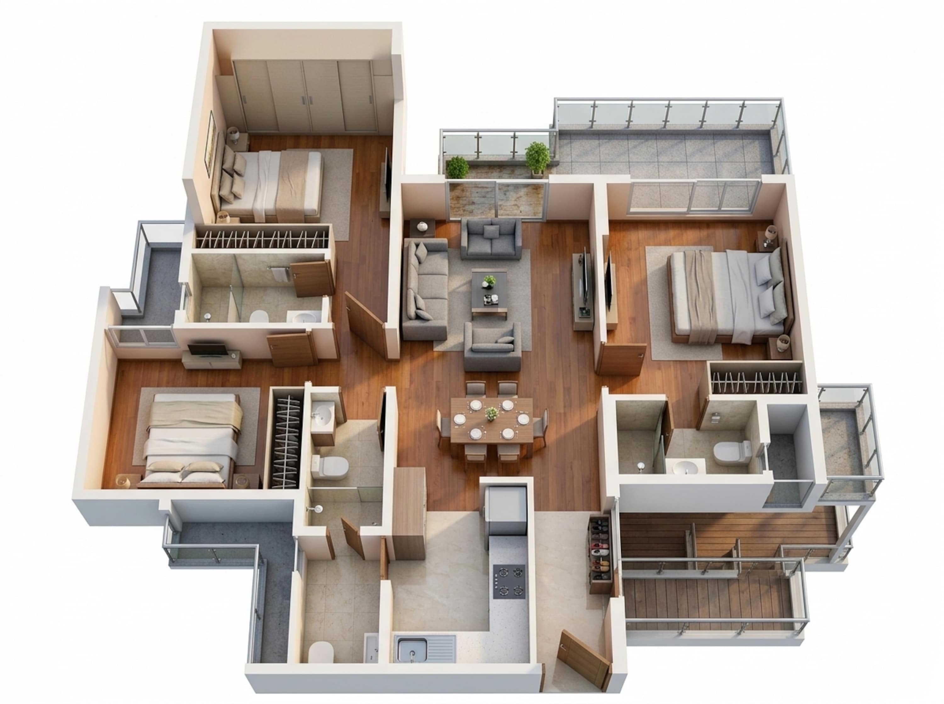 Floor plan of 3 BHK 731 Sq. Ft. Apartment in Godrej Hillside, Pune