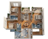 Floor plan of 3 BHK 878 Sq. Ft. Apartment in Godrej Hillside, Pune
