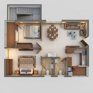 Floor plan of 2 BHK 850 Sq. Ft. Apartment in Ramky Truspace Aspire, Hyderabad
