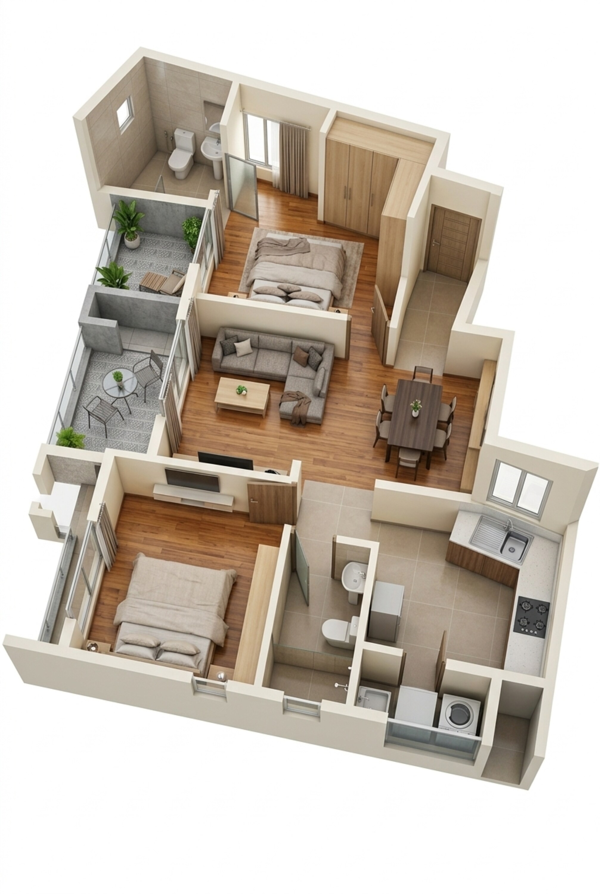 Floor plan of 2 BHK 733 Sq. Ft. Apartment in Godrej Hill Retreat, Pune