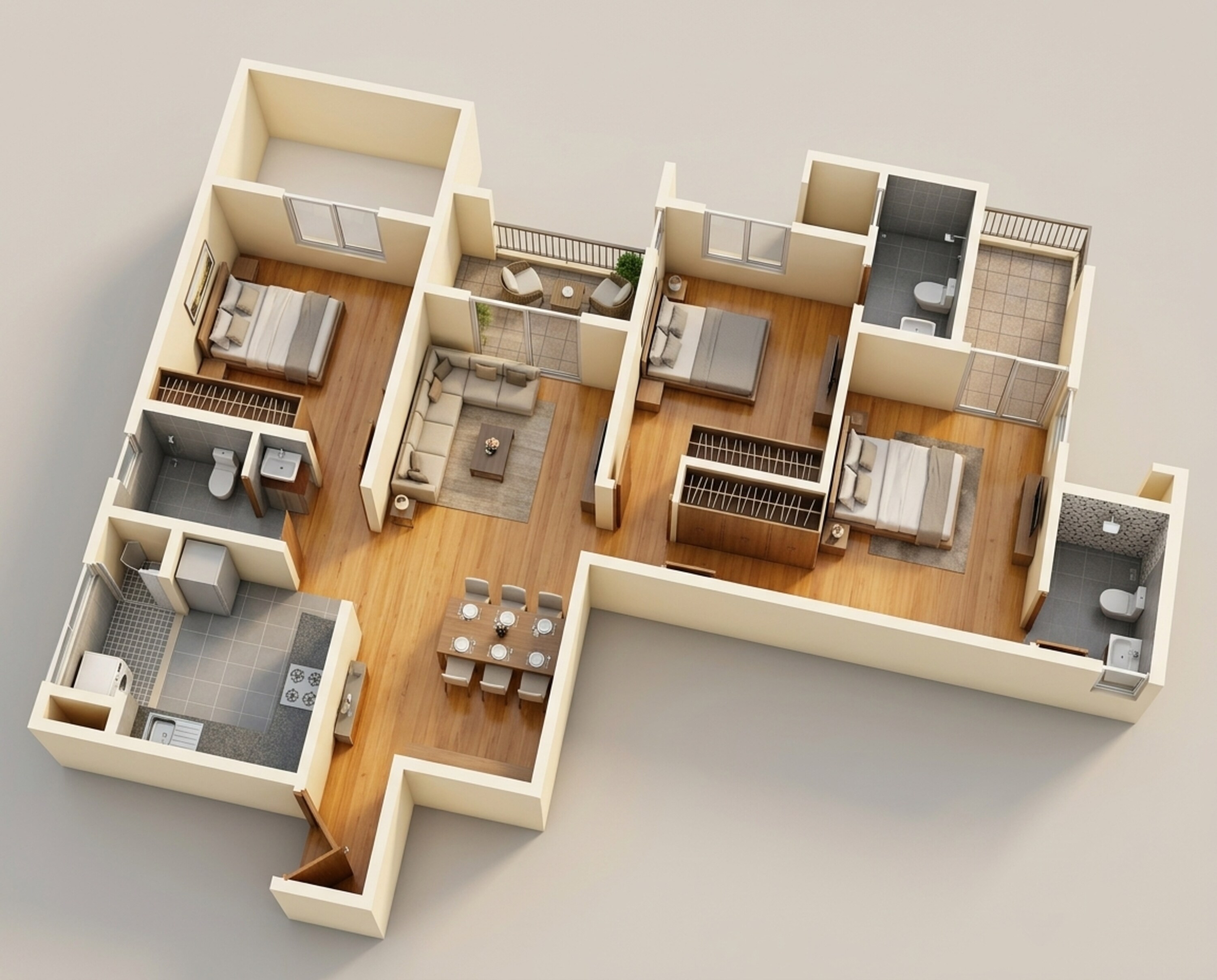 Floor plan of 3 BHK 851 Sq. Ft. Apartment in Godrej Hill Retreat, Pune