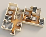 Floor plan of 3 BHK 851 Sq. Ft. Apartment in Godrej Hill Retreat, Pune