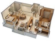 Floor plan of 2 BHK 606 Sq. Ft. Apartment in Runwal Pinnacle, Mumbai
