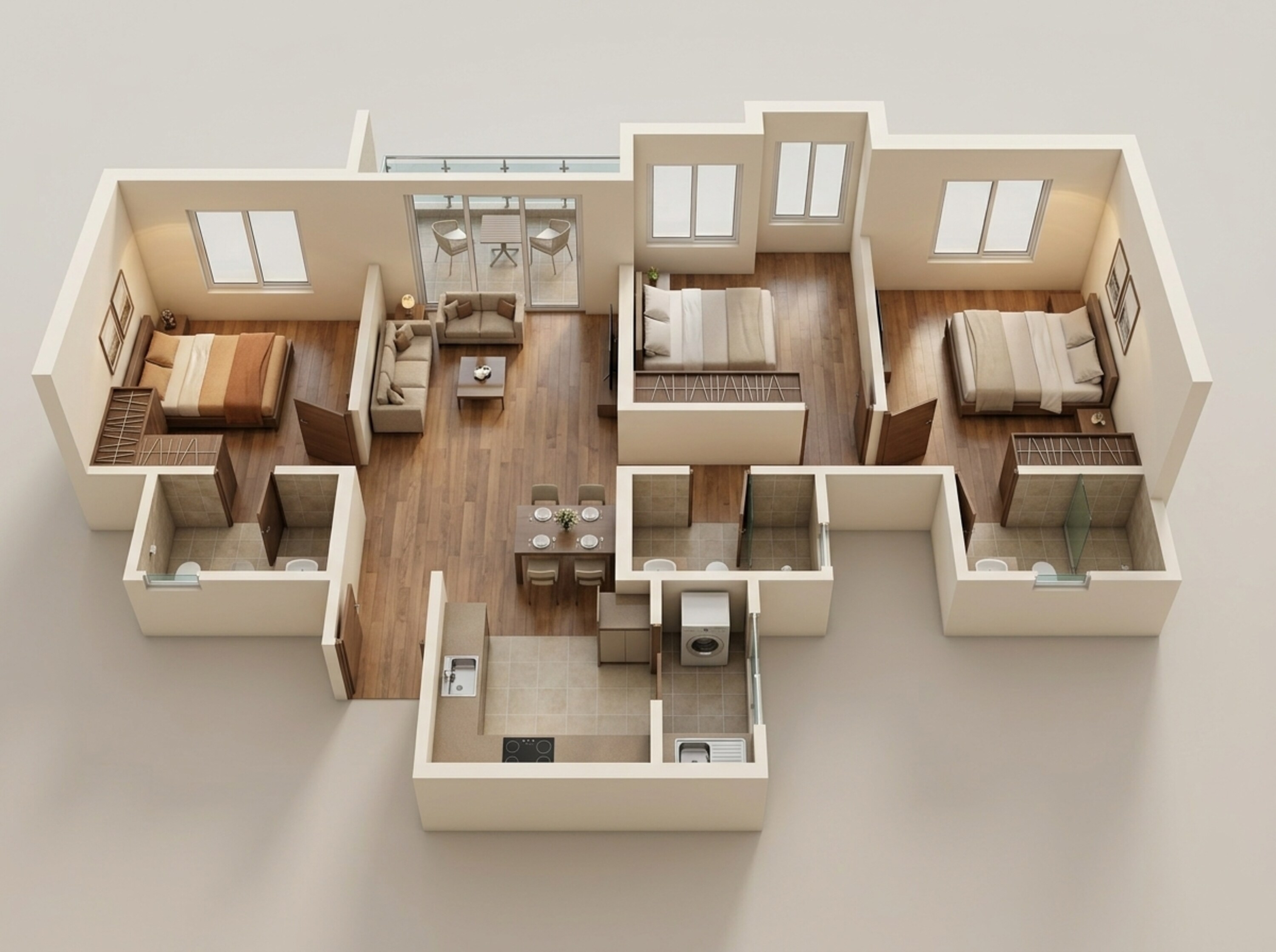Floor plan of 3 BHK 864 Sq. Ft. Apartment in Kohinoor Sportsville, Pune