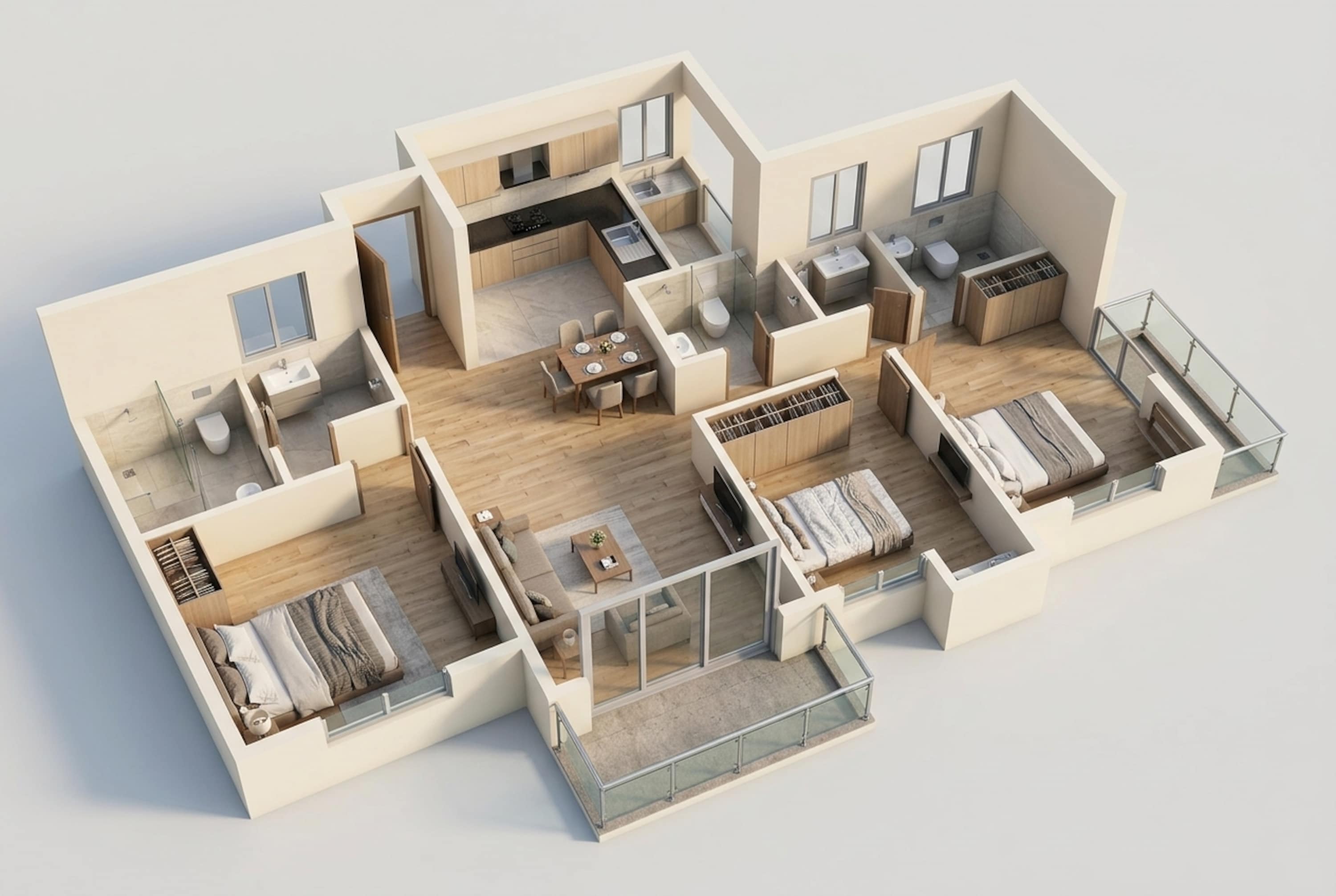 Floor plan of 3 BHK 897 Sq. Ft. Apartment in Kohinoor Sportsville, Pune