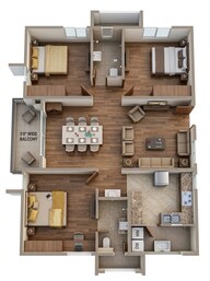 Floor plan of 3 BHK 1536 Sq. Ft. Apartment in Aparna Kanopy Yellow Bells, Hyderabad
