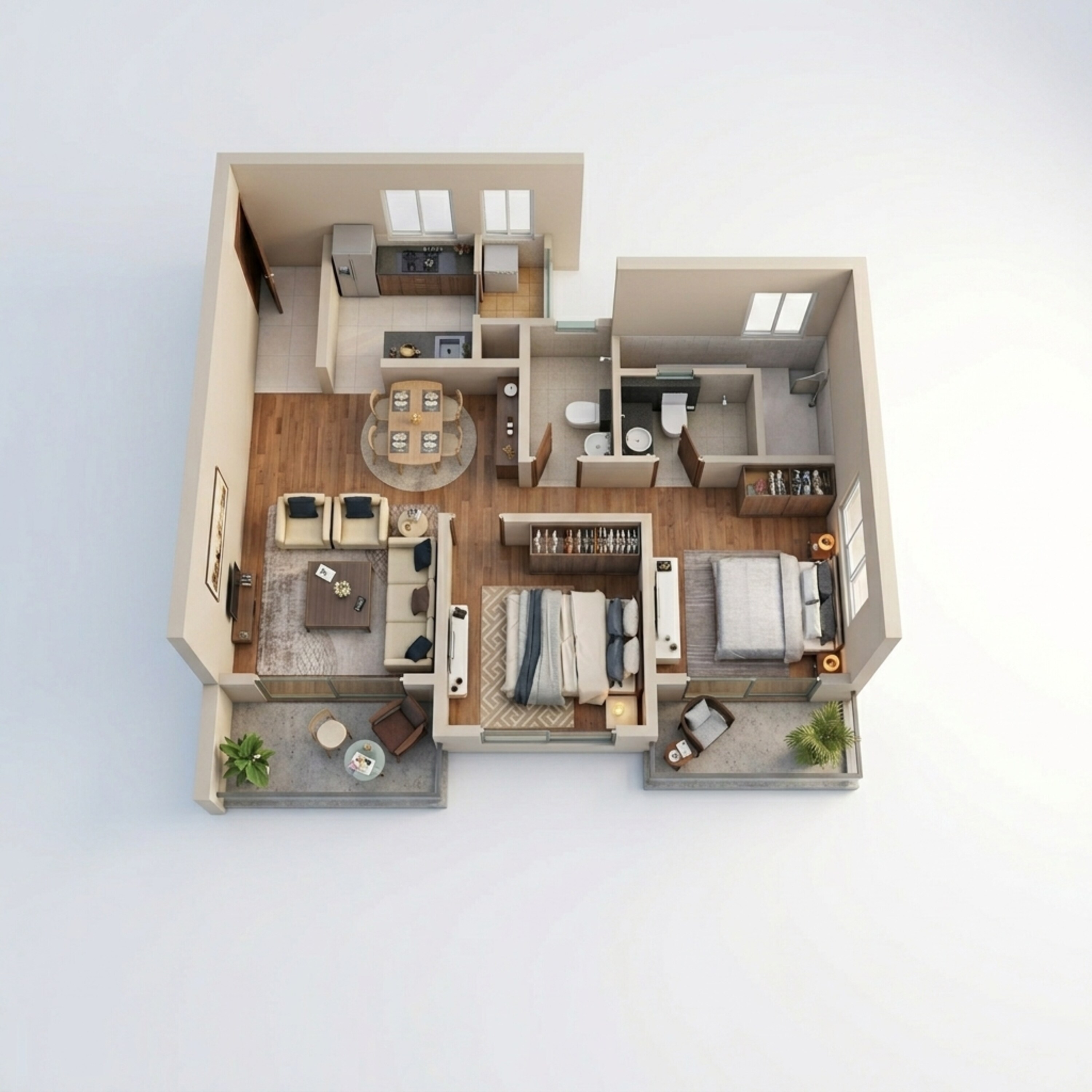 Floor plan of 2 BHK 689 Sq. Ft. Apartment in Shapoorji Pallonji Vanaha Springs, Pune