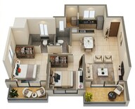 Floor plan of 2 BHK 695 Sq. Ft. Apartment in Shapoorji Pallonji Vanaha Springs, Pune