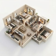 Floor plan of 3 BHK 940 Sq. Ft. Apartment in Shapoorji Pallonji Vanaha Springs, Pune