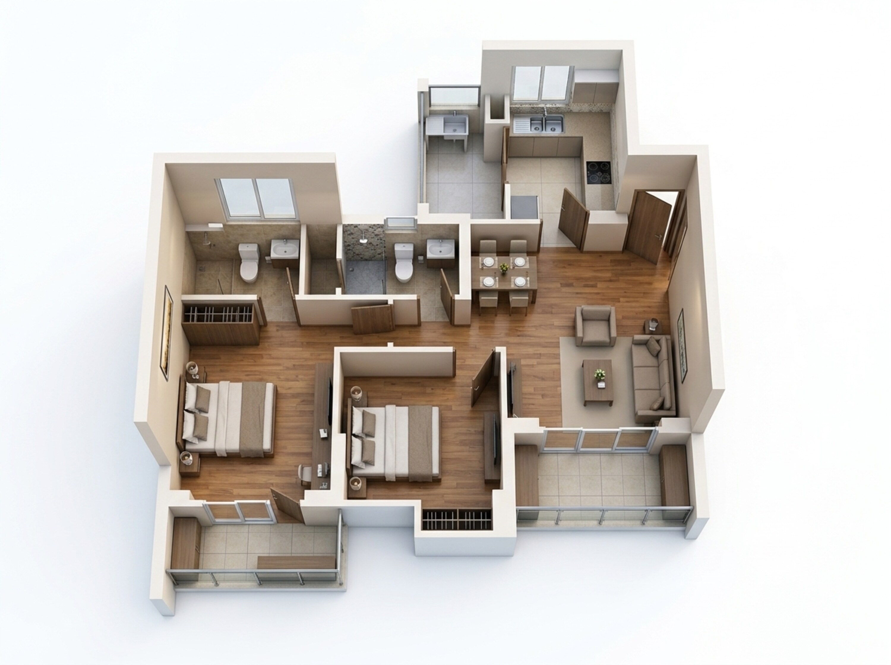 Floor plan of 2 BHK 1053 Sq. Ft. Apartment in Godrej Woods Evergreen, Noida