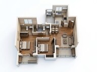 Floor plan of 2 BHK 1053 Sq. Ft. Apartment in Godrej Woods Evergreen, Noida