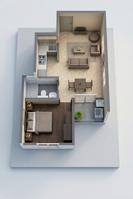 Floor plan of 1 BHK 568 Sq. Ft. Apartment in Provident Upstudios, Bangalore