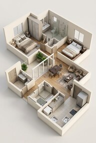 Floor plan of 2 BHK 880 Sq. Ft. Apartment in Provident Upstudios, Bangalore
