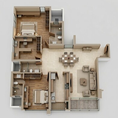Floor plan of 3 BHK 1074 Sq. Ft. Apartment in Kalpataru Mugnus, Mumbai
