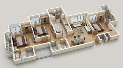 Floor plan of 3 BHK 815 Sq. Ft. Apartment in Lodha Upper Thane Meadows, Thane