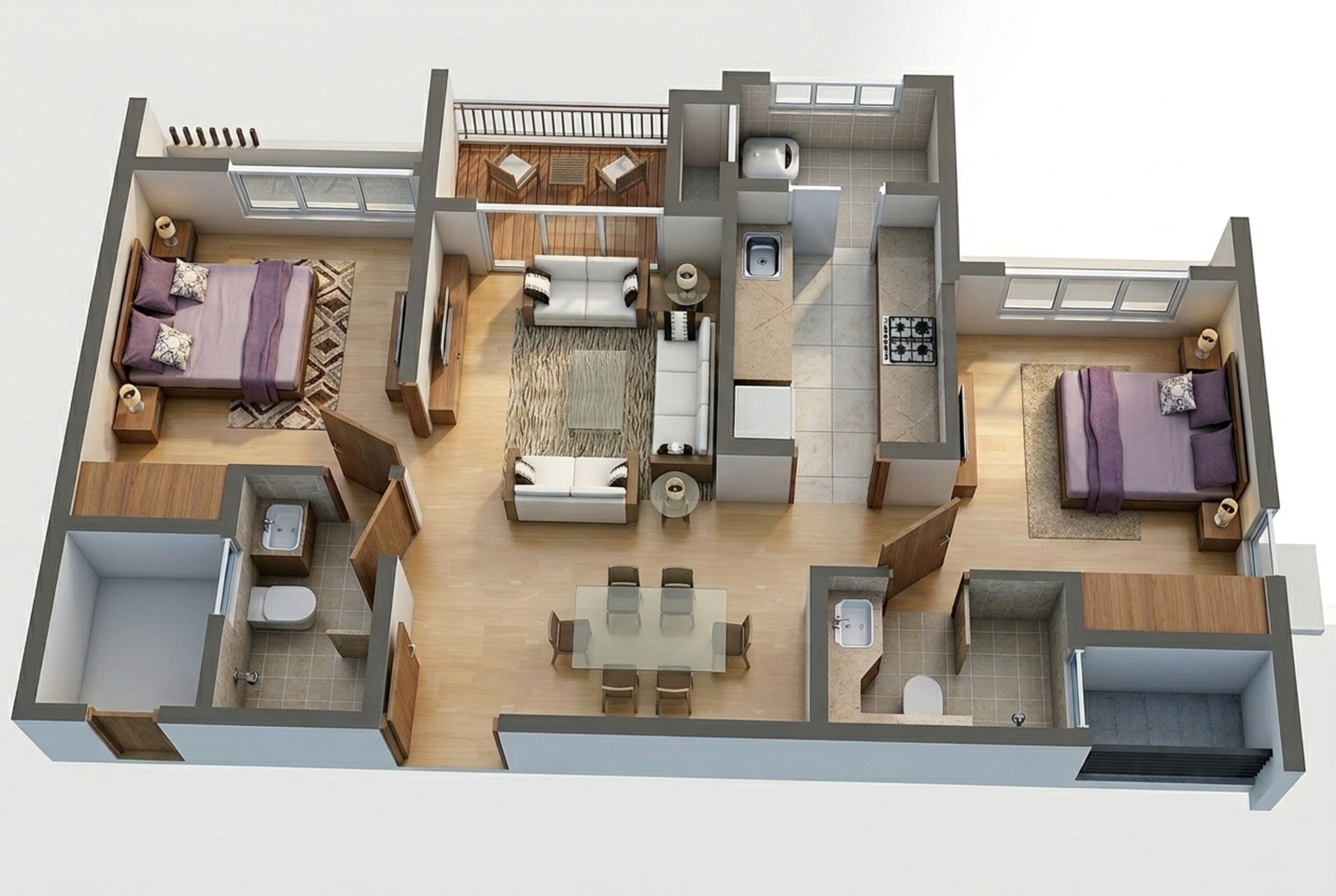 Floor plan of 2 BHK 663 Sq. Ft. Apartment in Lodha Upper Thane Tiara E F, Thane