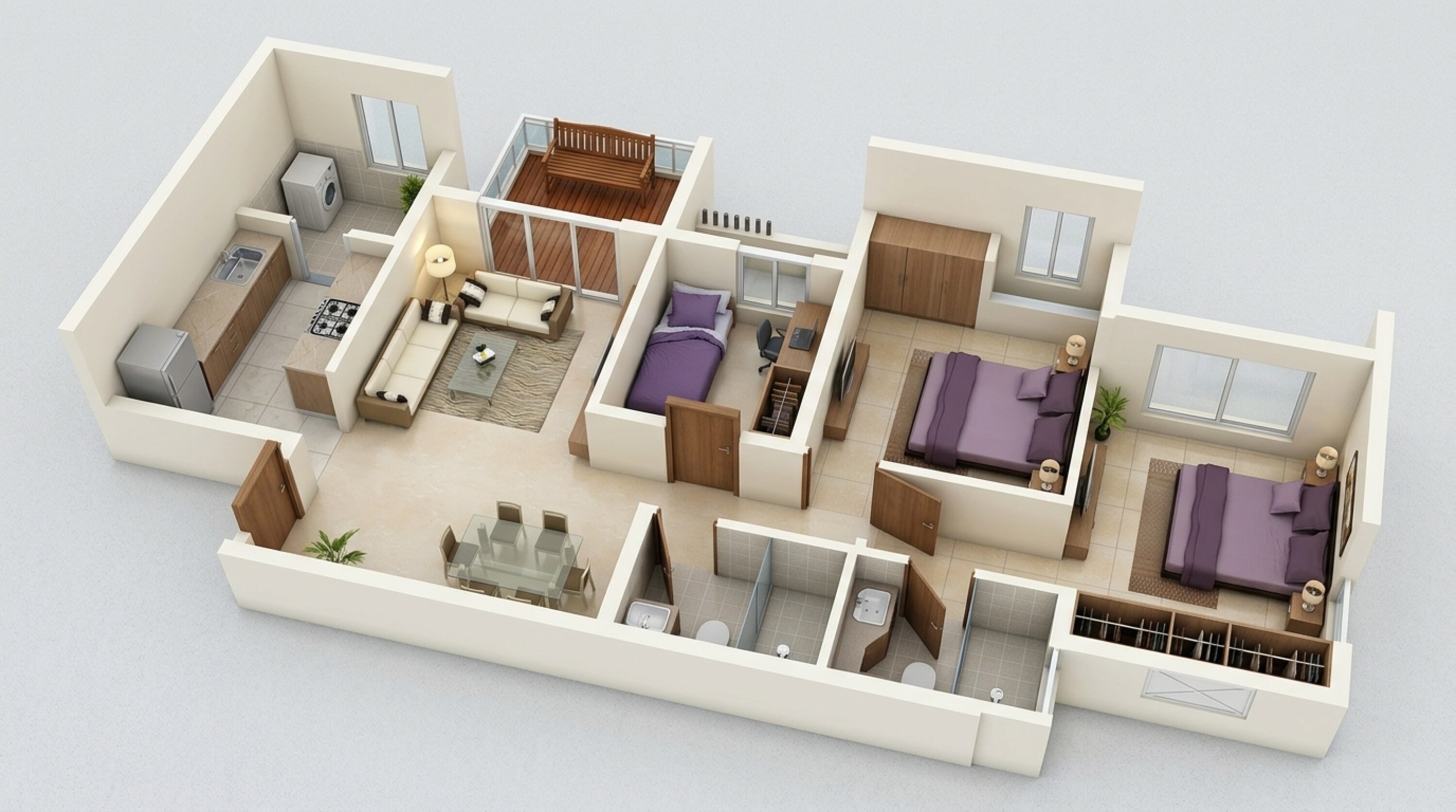 Floor plan of 3 BHK 815 Sq. Ft. Apartment in Lodha Upper Thane Tiara H, Thane