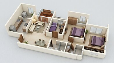 Floor plan of 3 BHK 815 Sq. Ft. Apartment in Lodha Upper Thane Tiara H, Thane