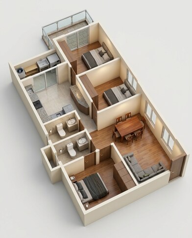 Floor plan of 2 BHK 1261 Sq. Ft. Apartment in DS Max Sky Shubham, Bangalore