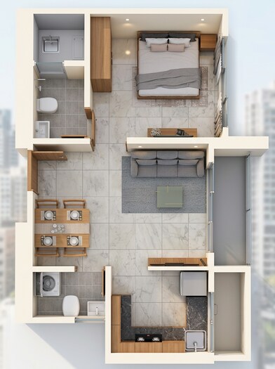Floor plan of 1 BHK 350 Sq. Ft. Apartment in Agarwal Floresta Maple, Mumbai