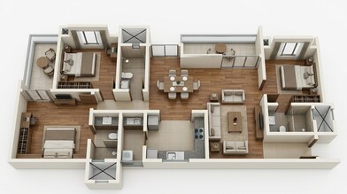 Floor plan of 3 BHK 1463 Sq. Ft. Apartment in Sobha Nesara Block 2, Pune