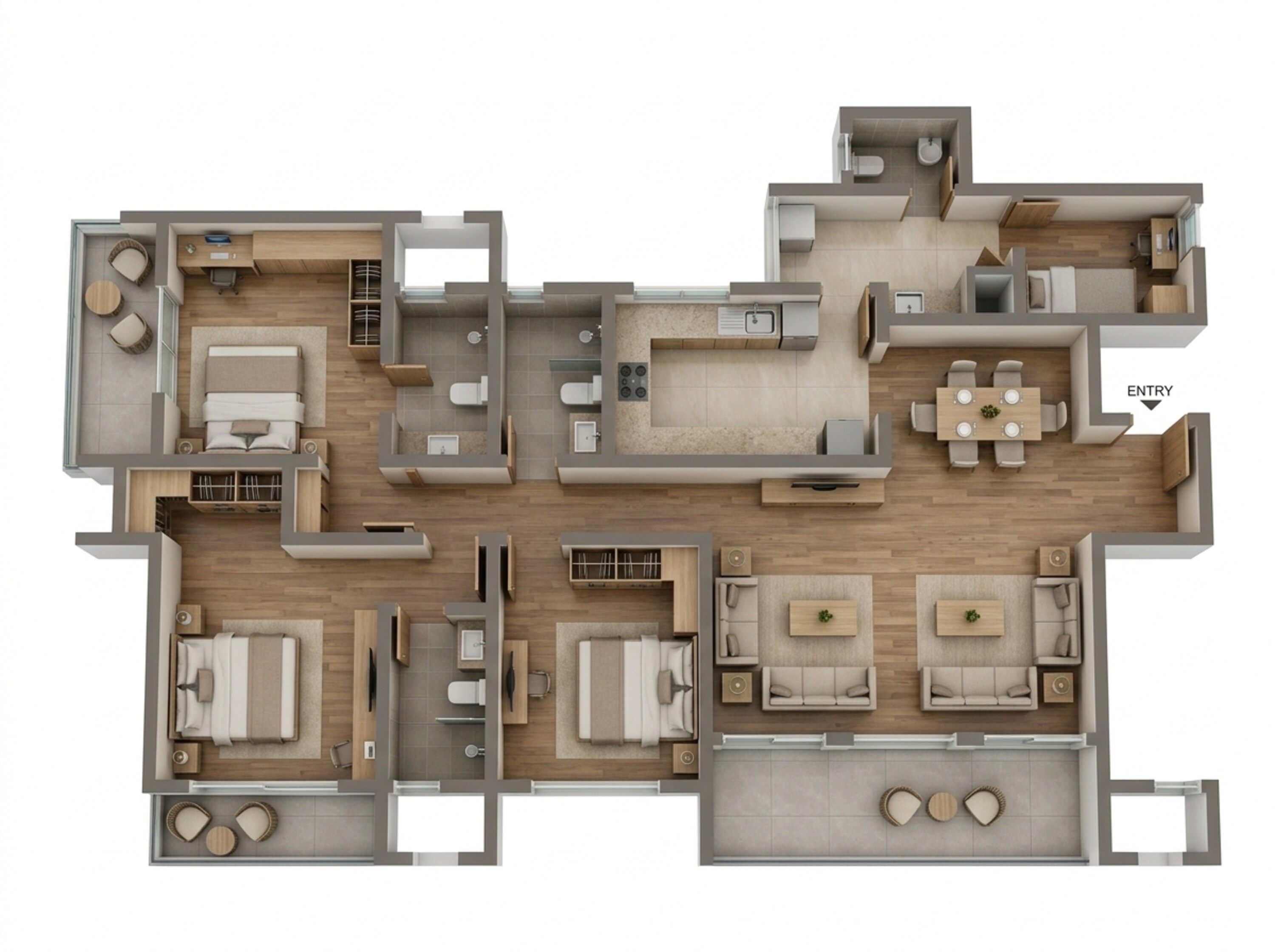 Floor plan of 3 BHK 1548 Sq. Ft. Apartment in Sobha Nesara Block 2, Pune