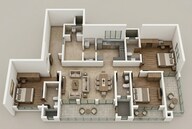 Floor plan of 3 BHK 1601 Sq. Ft. Apartment in Sobha Nesara Block 2, Pune