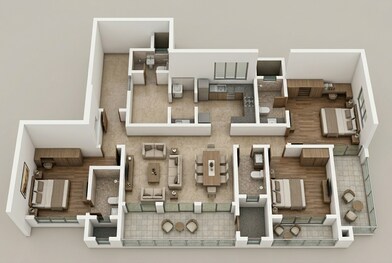 Floor plan of 3 BHK 1601 Sq. Ft. Apartment in Sobha Nesara Block 2, Pune