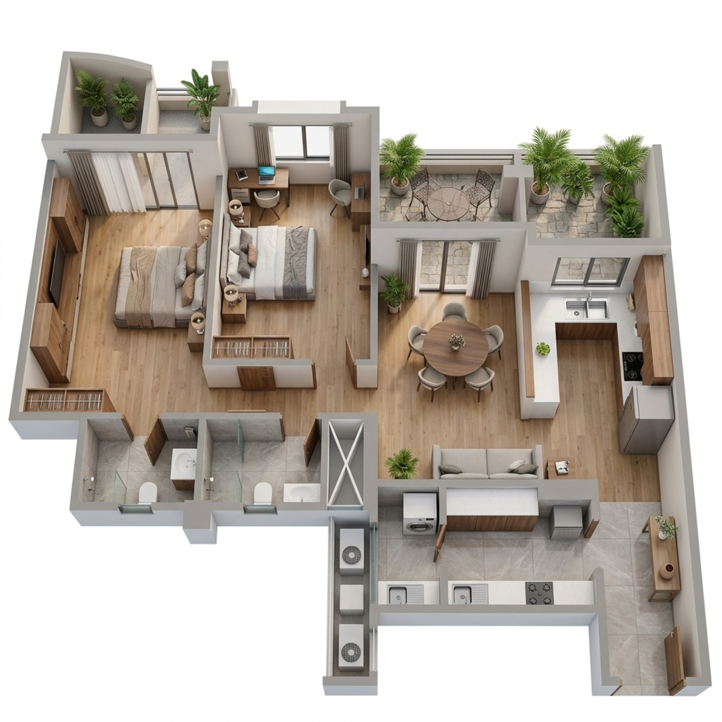 Floor plan of 2 BHK 994 Sq. Ft. Apartment in K Raheja T9 Chronos, Pune