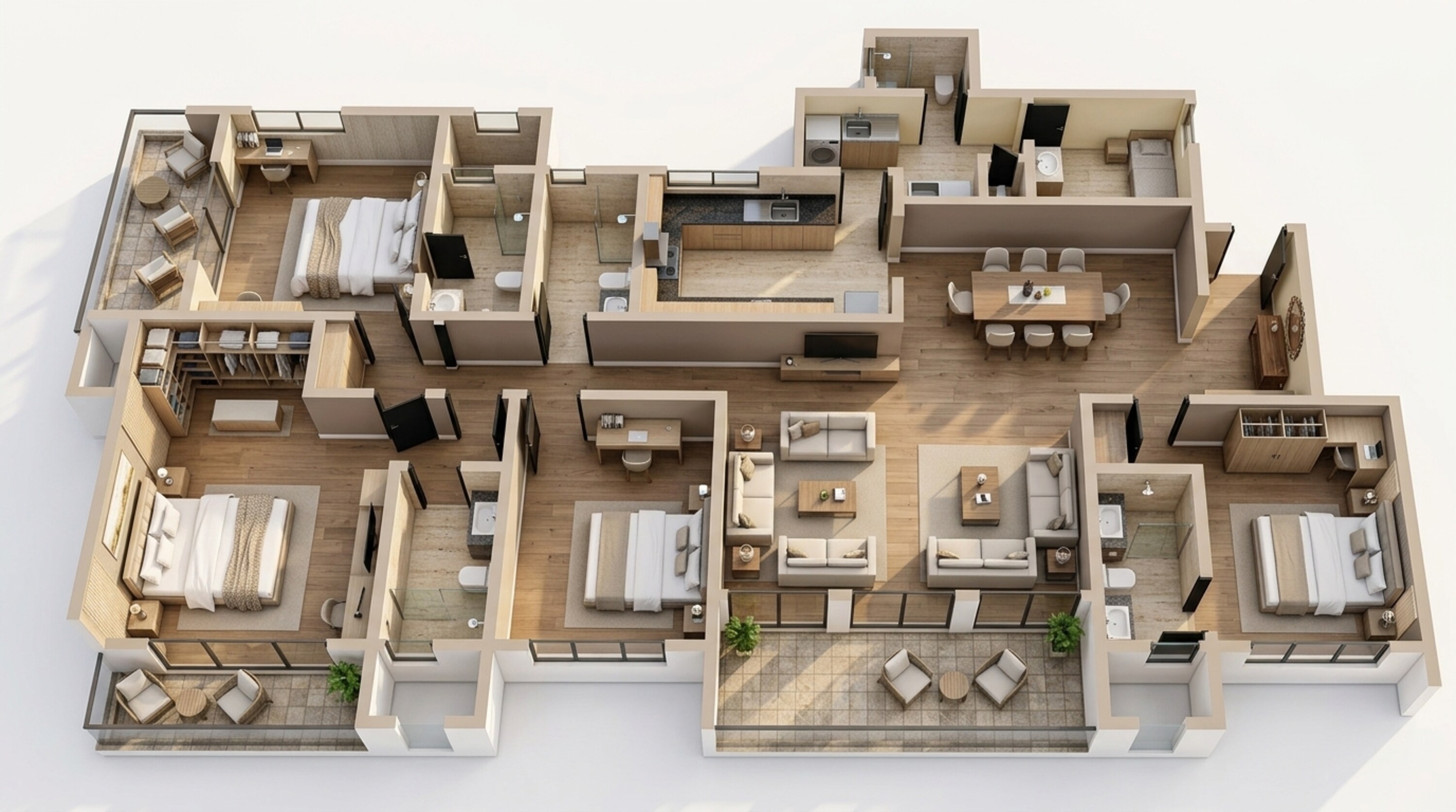 Floor plan of 4 BHK 1878 Sq. Ft. Apartment in Sobha Nesara, Pune