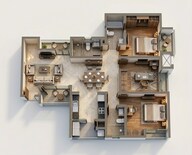 Floor plan of 3 BHK 1511 Sq. Ft. Apartment in Sobha Nesara, Pune