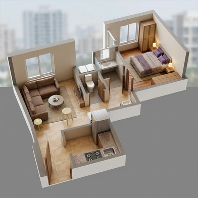 Floor plan of 1 BHK 354 Sq. Ft. Apartment in Lodha Crown Quality Homes, Thane