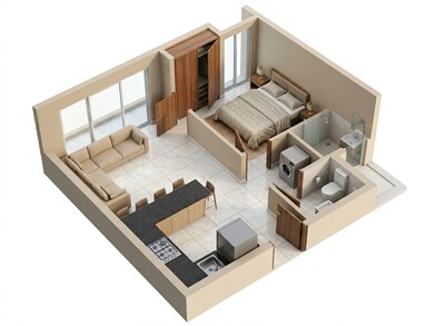 Floor plan of 1 BHK 317 Sq. Ft. Apartment in Lodha Crown Quality Homes, Thane