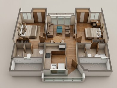 Floor plan of 2 BHK 397 Sq. Ft. Apartment in Lodha Crown Quality Homes, Thane