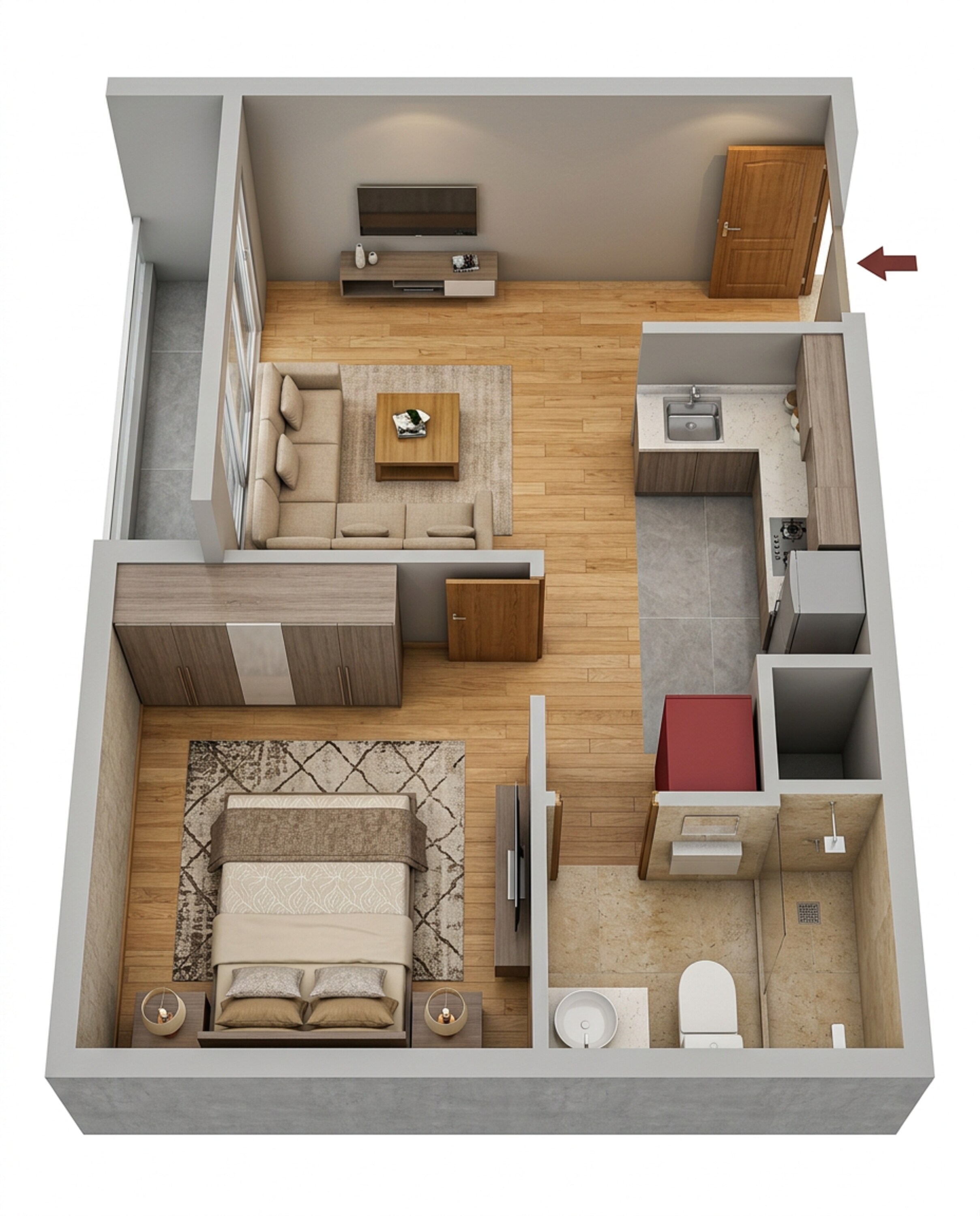 Floor plan of 1 BHK 478 Sq. Ft. Apartment in Sowparnika Ashiyana Phase II, Bangalore
