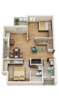 Floor plan of 2 BHK 625 Sq. Ft. Apartment in Sowparnika Ashiyana Phase II, Bangalore