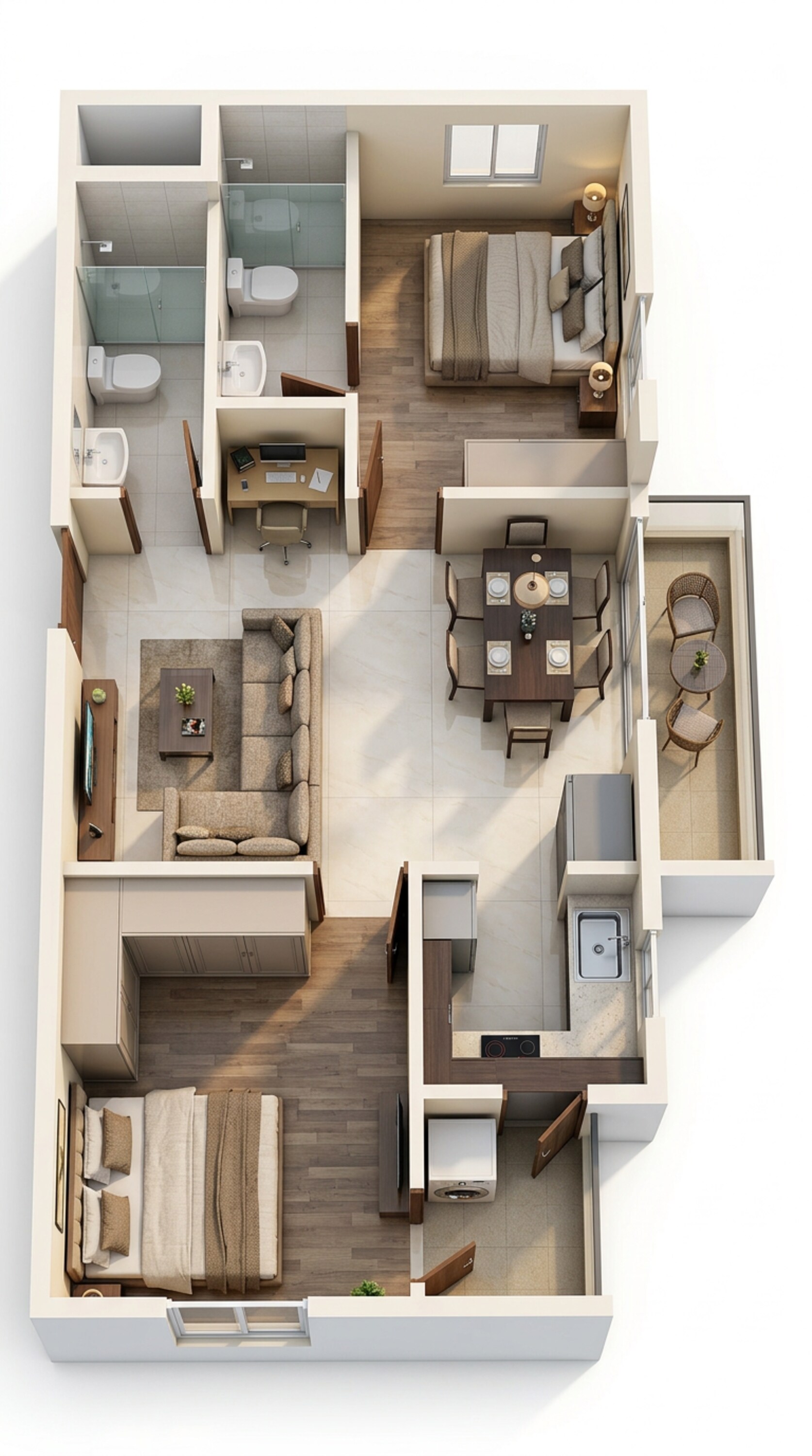 Floor plan of 2 BHK 733 Sq. Ft. Apartment in Sowparnika Ashiyana Phase II, Bangalore