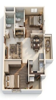 Floor plan of 2 BHK 733 Sq. Ft. Apartment in Sowparnika Ashiyana Phase II, Bangalore