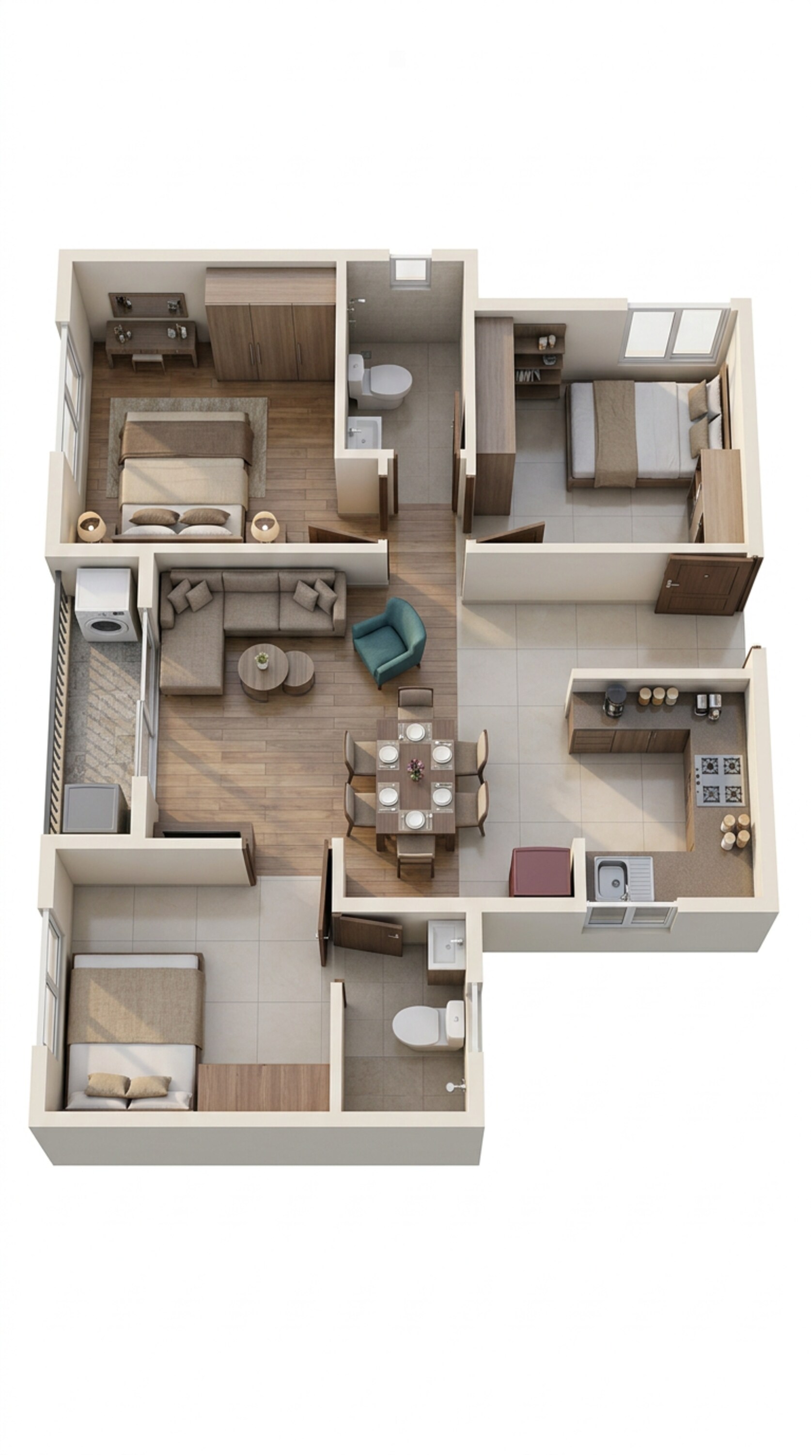 Floor plan of 3 BHK 845 Sq. Ft. Apartment in Sowparnika Ashiyana Phase II, Bangalore