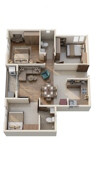 Floor plan of 3 BHK 845 Sq. Ft. Apartment in Sowparnika Ashiyana Phase II, Bangalore