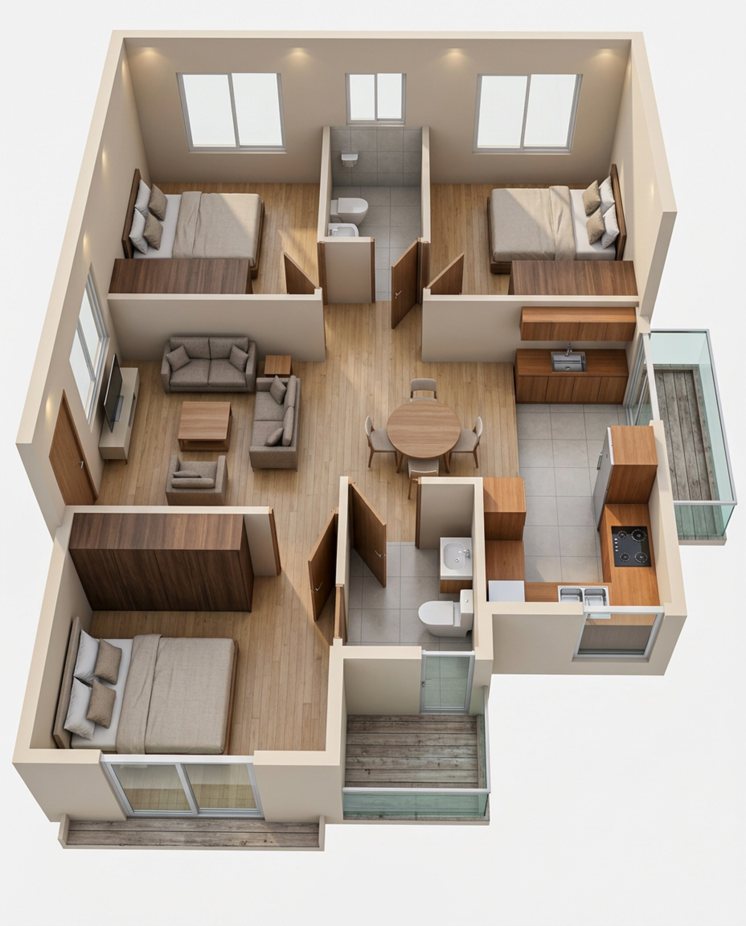 Floor plan of 3 BHK 1059 Sq. Ft. Apartment in Sowparnika Ashiyana Phase II, Bangalore