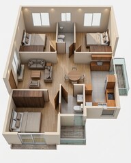Floor plan of 3 BHK 1059 Sq. Ft. Apartment in Sowparnika Ashiyana Phase II, Bangalore