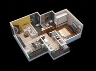 Floor plan of 1 BHK 495 Sq. Ft. Apartment in Lodha Panacea 1, Thane