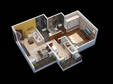 Floor plan of 1 BHK 495 Sq. Ft. Apartment in Lodha Panacea 1, Thane