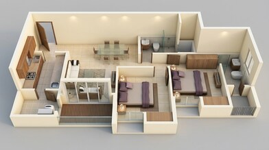 Floor plan of 2 BHK 909 Sq. Ft. Apartment in Lodha Upper Thane Tiara D, Thane