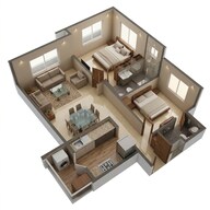 Floor plan of 2 BHK 623 Sq. Ft. Apartment in Lodha Eternis Serena C, Mumbai
